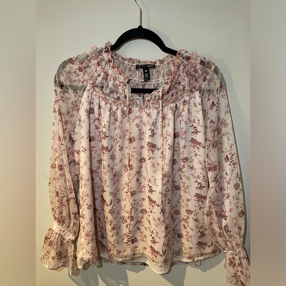 Bloomingdales Aqua floral blouse